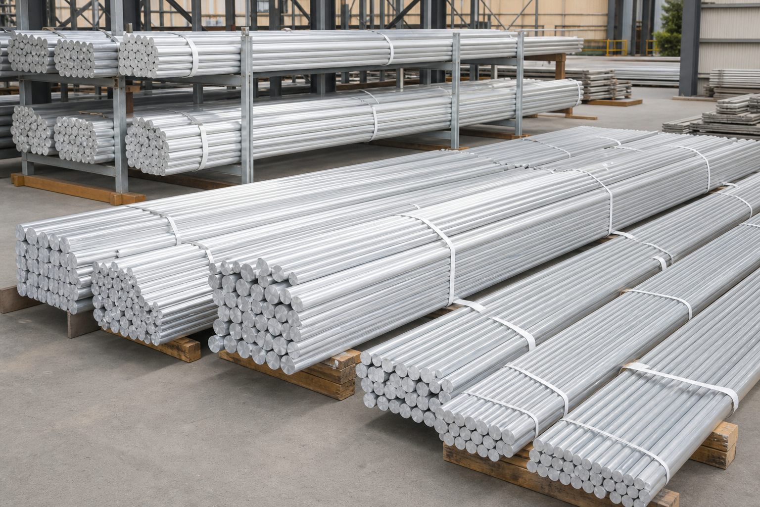 Aluminium rods stacked for bulk supply
