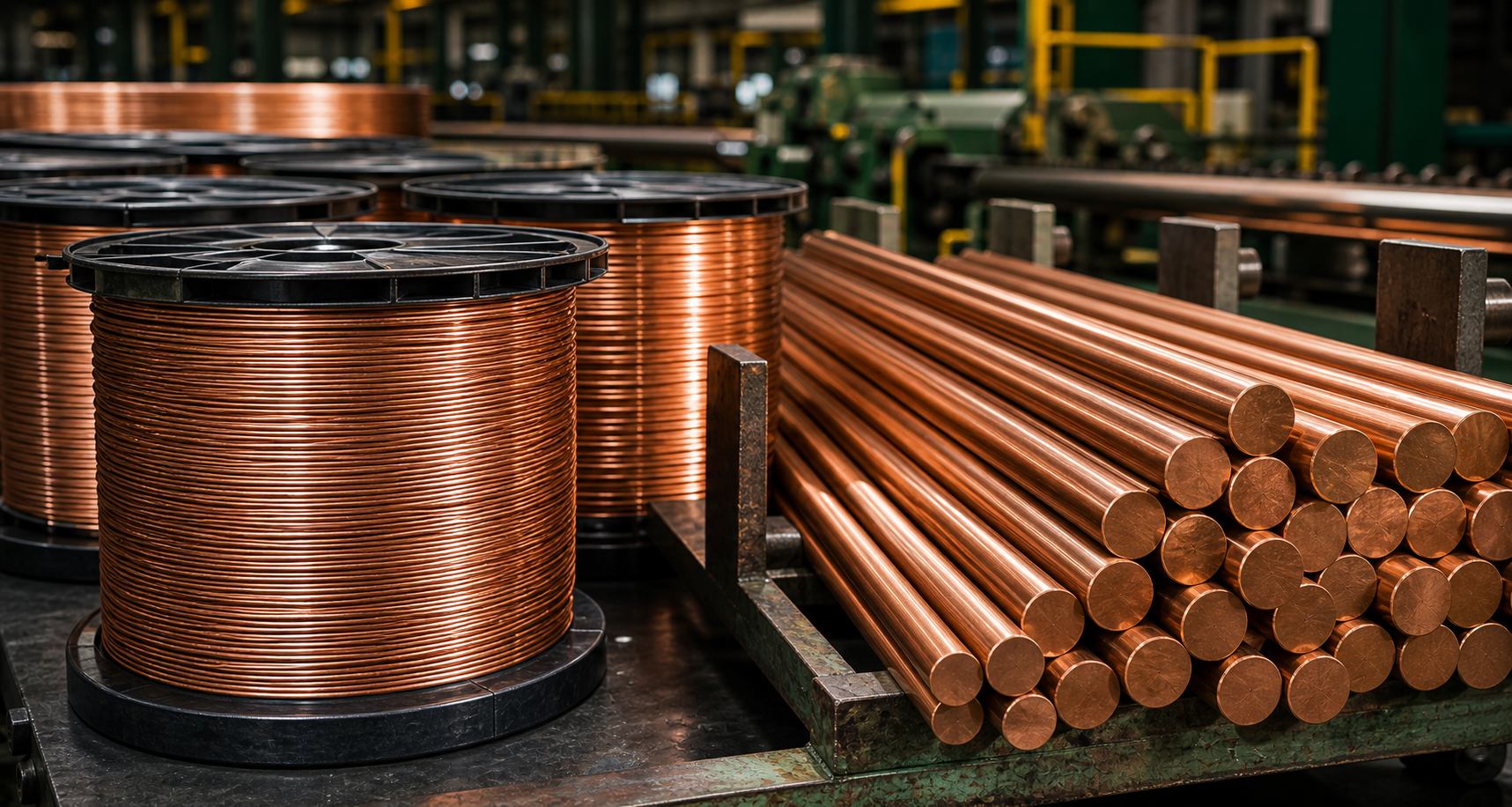 Copper wire spools and smooth copper rods