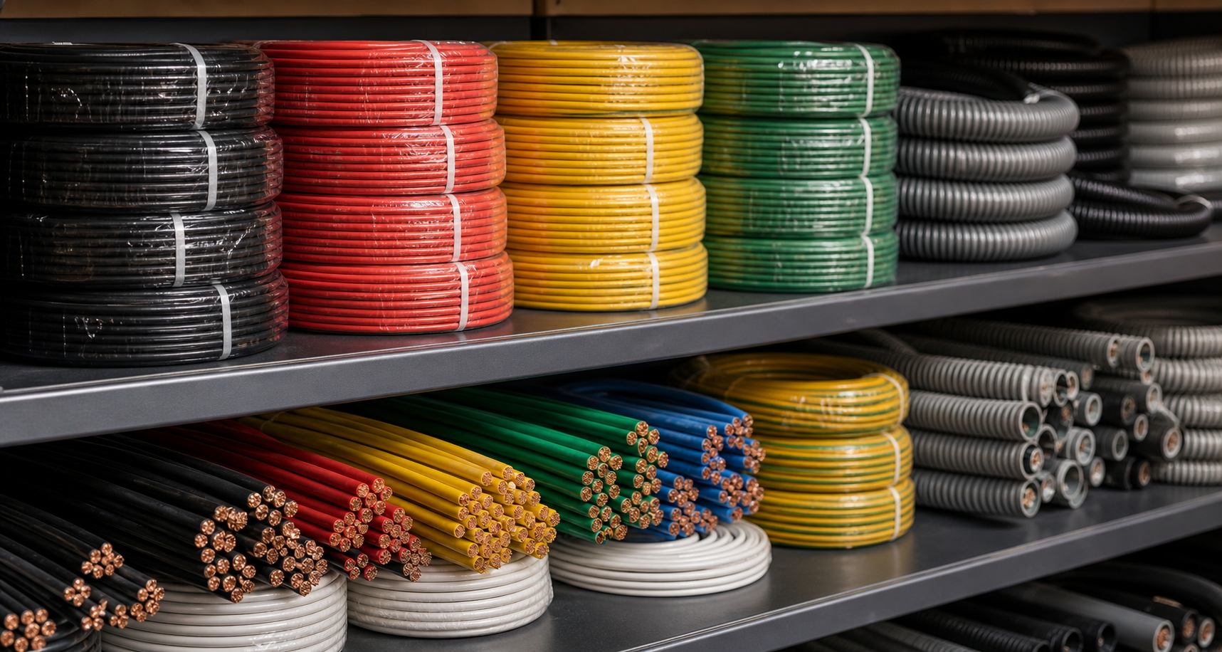 Household electrical cable rolls and flexible conduit