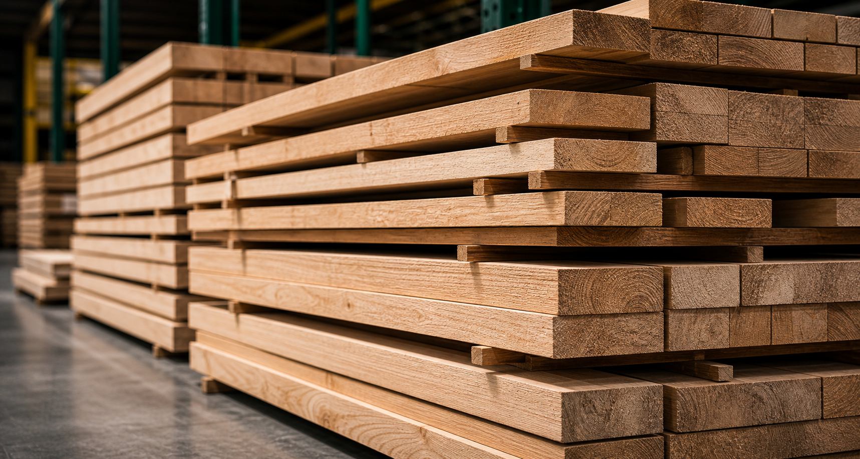 Kiln dried lumber stacked with spacer sticks