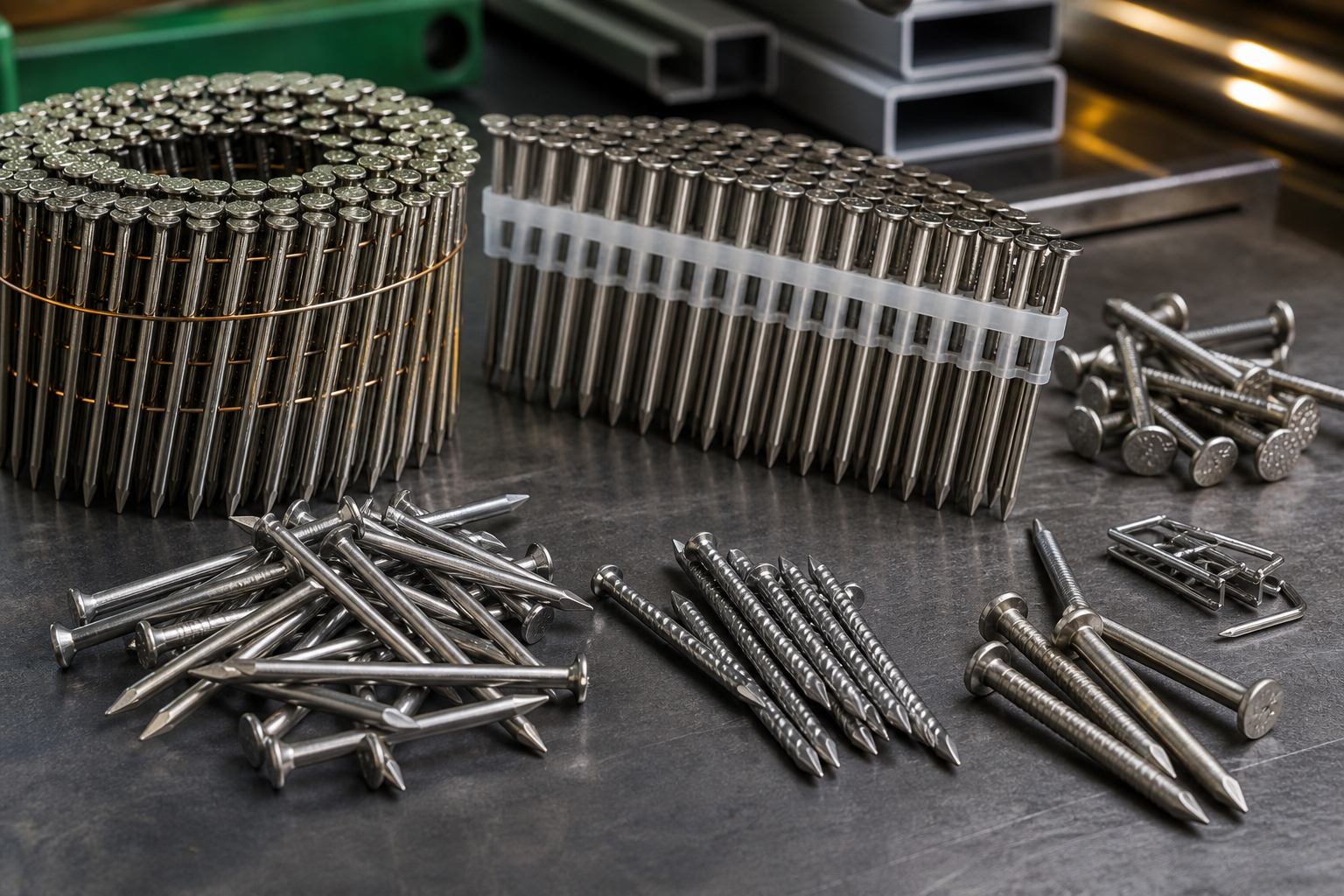 Steel nails and fasteners