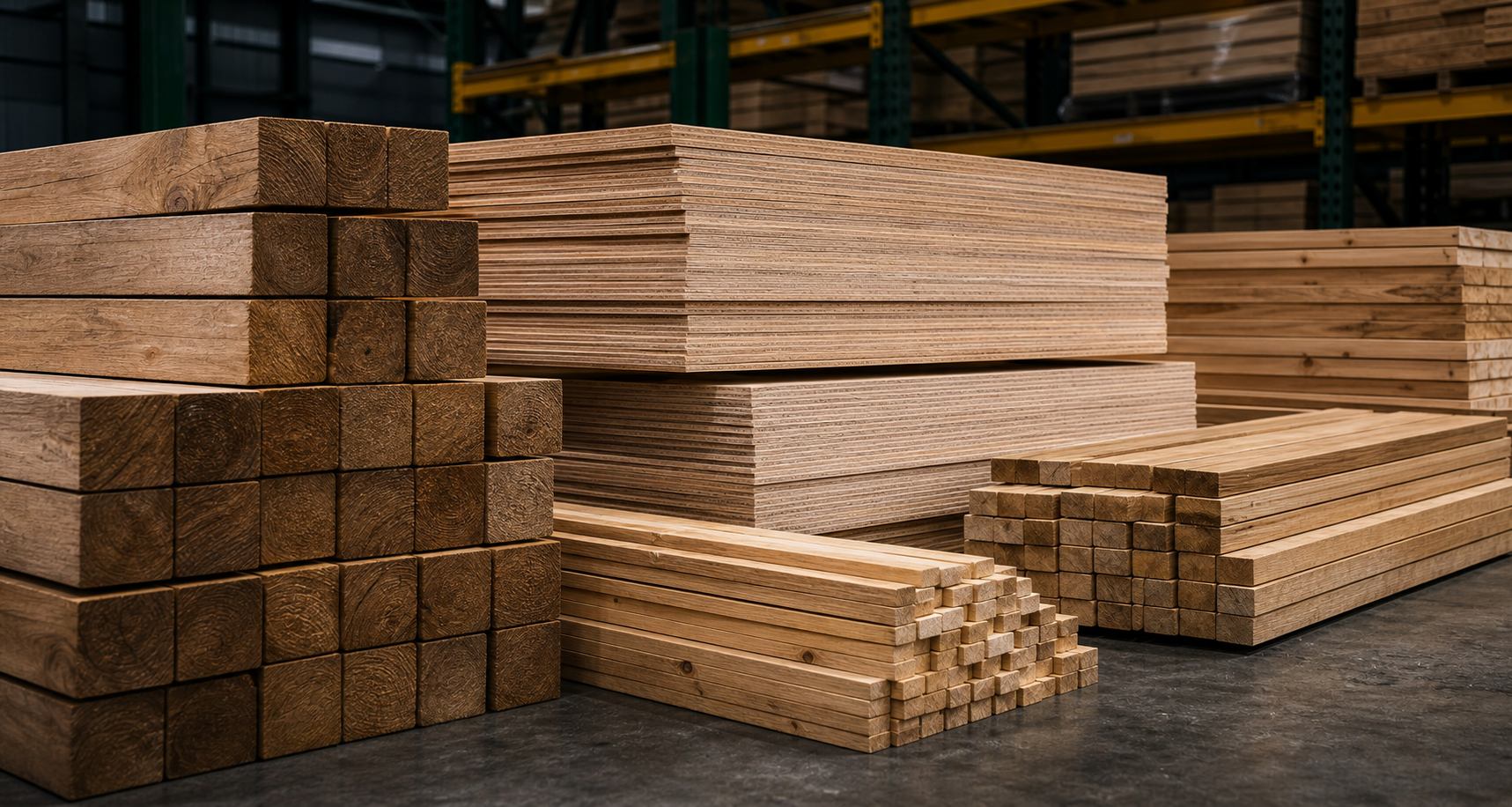 Kiln dried timber boards, wooden blocks and plywood